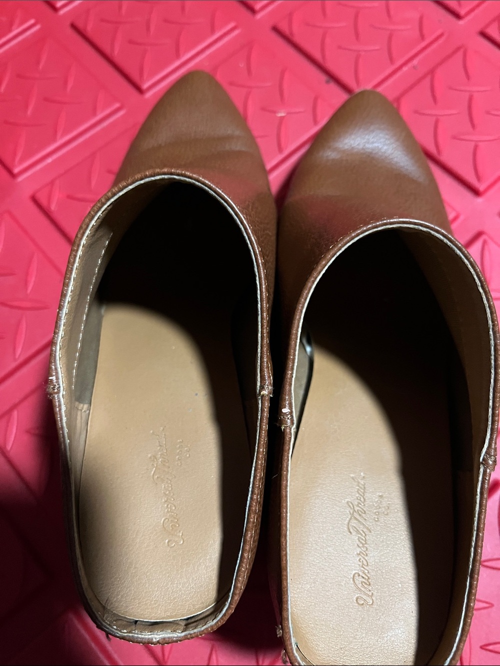Universal Thread ladies size 7 Pointed Toe Slip-On2.5” heels Brown/camel color.